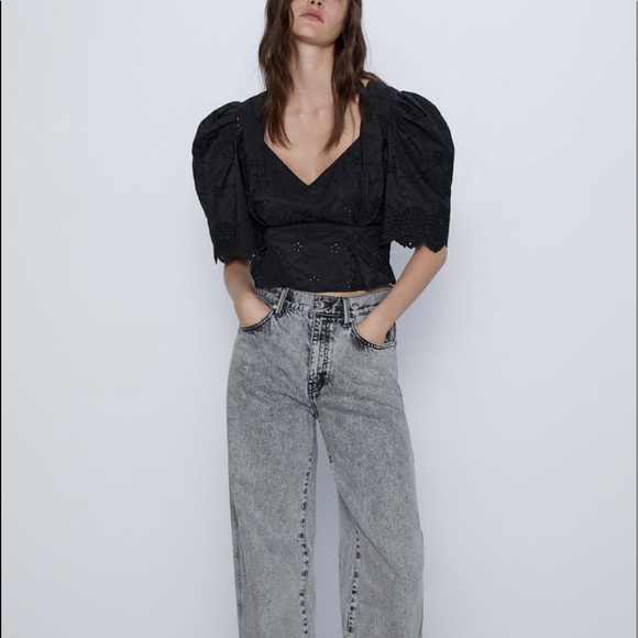 Zara embroidered open work black top - Picture 2 of 8